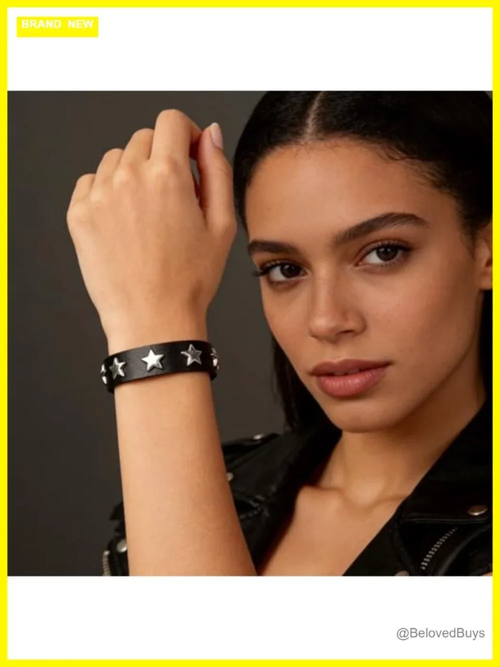 Faux Leather Studded Star Bracelet Adjustable Punk Gothic Wrap